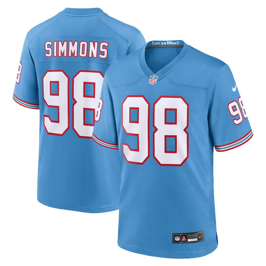 Men Tennessee Titans 98 Jeffery Simmons Nike Light Blue Oilers Throwback Alternate Game Player NFL Jersey